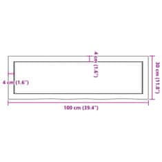 Vidaxl Stenska polica temno rjava 100x30x(2-6) cm trdna hrastovina