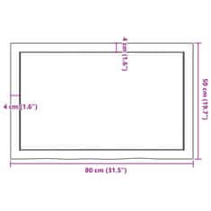 Vidaxl Stenska polica 80x50x(2-6) cm neobdelana trdna hrastovina