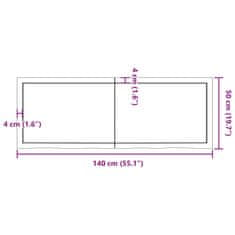 Vidaxl Stenska polica temno rjava 140x50x(2-6) cm trdna hrastovina