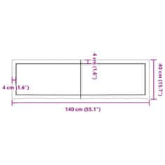 Vidaxl Stenska polica temno rjava 140x40x(2-4) cm trdna hrastovina