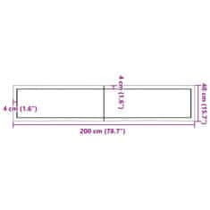 Vidaxl Stenska polica svetlo rjava 200x40x(2-4) cm trdna hrastovina