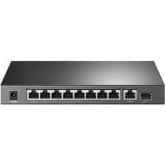 TP-Link stikalo 10-portno GbE PoE+, 8 portov GbE PoE+, 1x port Gbit RJ45 + 1x Gbit SFP, 802.3at/af, 63W