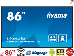 iiyama LH8654UHS-B1AG 86" 4K UHD Professional Digital Signage zaslon 24/7 z OS Android, FailOver in režo Intel SDM