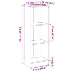 Vidaxl Knjižna omara 3-nadstropna visok sijaj bela 40x24x109 cm