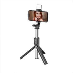 Netscroll Palica za selfije s trinožnim stojalom, daljinskim upravljalnikom in LED lučko, daljinsko upravljanje, tripod stojalo, selfie palica z nastavljivo dolžino, SelfieStick