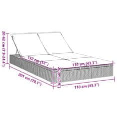 Vidaxl Vrtna postelja za 2 osebi z blazinami siv poli ratan