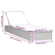 Vidaxl Ležalnik 1 kos z blazino siv 201x55x62 cm poli ratan