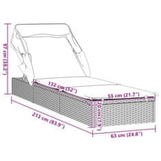 Vidaxl Vrtni ležalnik z zložljivo streho rjav 213x63x97cm poliratan