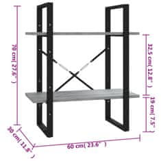 Vidaxl Knjižna omara 2-nadstropna siva sonoma 60x30x70 cm konstr. les