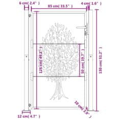 Vidaxl Vrtna vrata antracitna 105x130 cm jeklena oblika drevesa