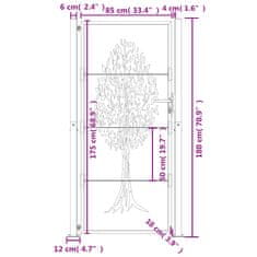 Vidaxl Vrtna vrata antracitna 105x180 cm jeklena oblika drevesa