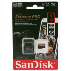 SanDisk Extreme PRO microSDXC 1TB + SD adapter 200MB/s in 140MB/s A2 C10 V30 UHS-I U3