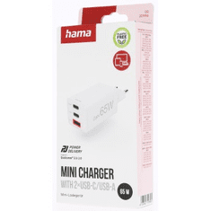 Hama GaN USB hitri polnilec 2x USB-C + USB-A, PD/QC, 65 W