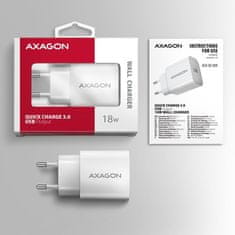 AXAGON ACU-QC18W, 18W omrežni polnilnik, 1x vrata USB-A, QC3.0/AFC/Apple, bel