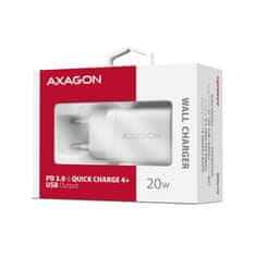 AXAGON ACU-PD20W, 20W omrežni polnilnik, 1x vrata USB-C, PD3.0/PPS/QC4+/AFC/Apple, bel