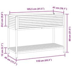 Vidaxl Vrtno cvetlično korito s polico 110x45x80 cm akacija in jeklo