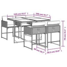 Vidaxl Vrtna jedilna garnitura 5-delna z blazinami rjav poli ratan