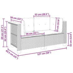 Vidaxl Vrtni kotni kavči z blazinami 2 kosa črn poli ratan