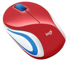 Logitech Wireless Mini Mouse M187, optična, 2 gumba, rdeča, 1000 dpi