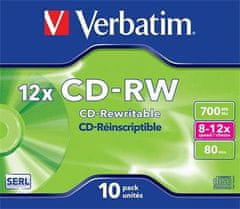 Verbatim CD-RW 700MB 12x, 10 kosov nosilcev, odporen na praske, dragulj 43148