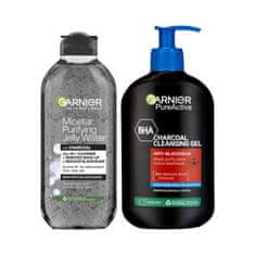 Garnier Pure Active Charcoal Cleansing Gel Set čistilni gel 250 ml + micelarna vodica 400 ml unisex