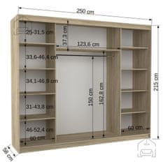 Trianova Garderobna omara z drsnimi vrati Antos - 250 cm - bela