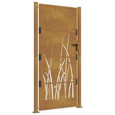 Vidaxl Vrtna vrata 105x205 cm Corten jeklo dizajn trave