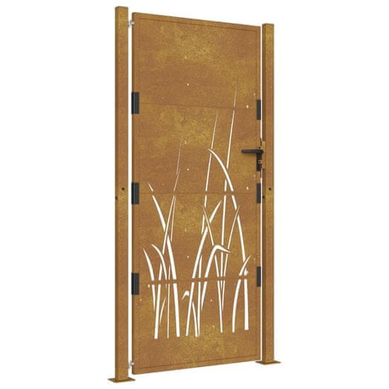 Vidaxl Vrtna vrata 105x205 cm Corten jeklo dizajn trave