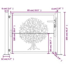 Vidaxl Vrtna vrata antracitna 105x105 cm jeklena oblika drevesa