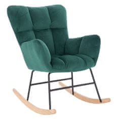 KONDELA Dizajnerski gugalni stol Kemaro - smaragdno / črno / naravno