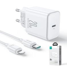 Joyroom USB-C 20W PD omrežni polnilnik s kablom za iPhone Lightning bele barve