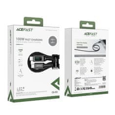 AceFast Pleteni kabel z LED ščitnikom USB-C 100W 20V 5A 2m črn