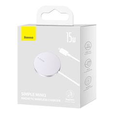 BASEUS MagSafe Simple Mini3 15W majhen indukcijski polnilec za telefon srebrn