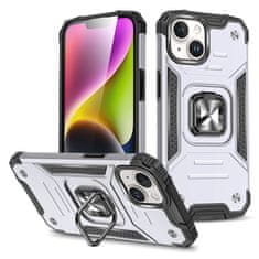 shumee Armoured etui z držalom za prste za iPhone 15 Plus Ring Armor, srebrn