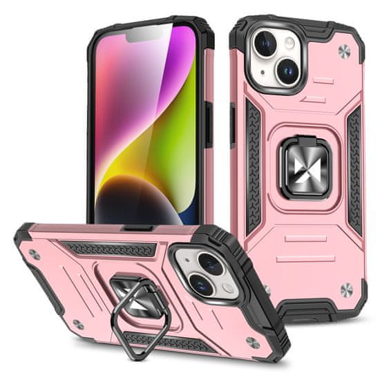 WOZINSKY Oklepno ohišje z ročajem za prst za iPhone 15 Plus Ring Armor rose gold