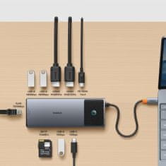 BASEUS 10v1 HUB adapter USB-C na HDMI / USB-A / USB-C / RJ45 / SD / TF / USB-C PD siv