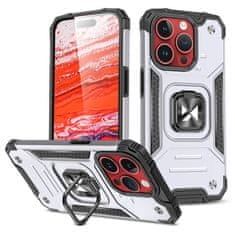 shumee Armoured etui z držalom za prste za iPhone 15 Pro Max Ring Armor, srebrn