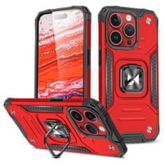 WOZINSKY Oklepni etui z oprijemom za prst za iPhone 15 Pro Max Ring Armor rdeč