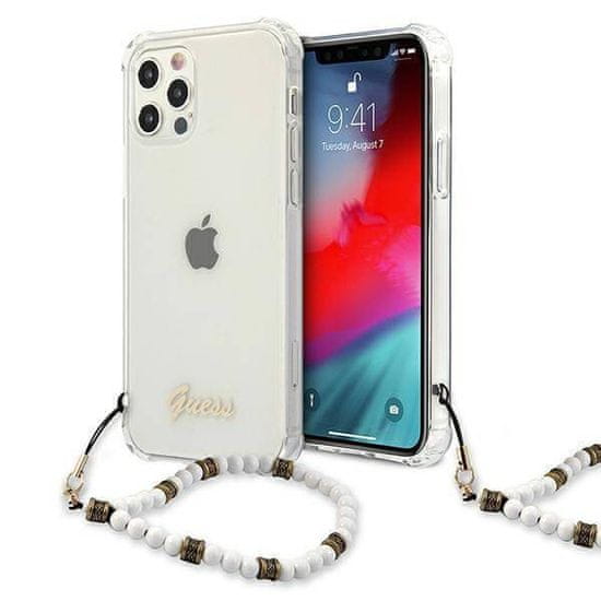 Guess Originalni trdi ovitek za IPHONE 12 PRO MAX Guess White Pearl (GUHCP12LKPSWH) transparenten