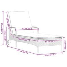 Vidaxl Ležalnik s kolesi in blazino rjav poli ratan