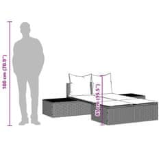 Vidaxl Dvojni ležalnik z blazinami bež poli ratan