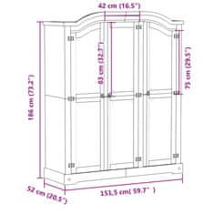 Vidaxl Garderobna omara Corona 151,5x52x186 cm trdna borovina