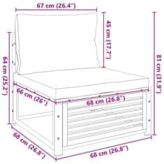 Vidaxl Vrtni kavč brez naslonjal z blazinami trden akacijev les