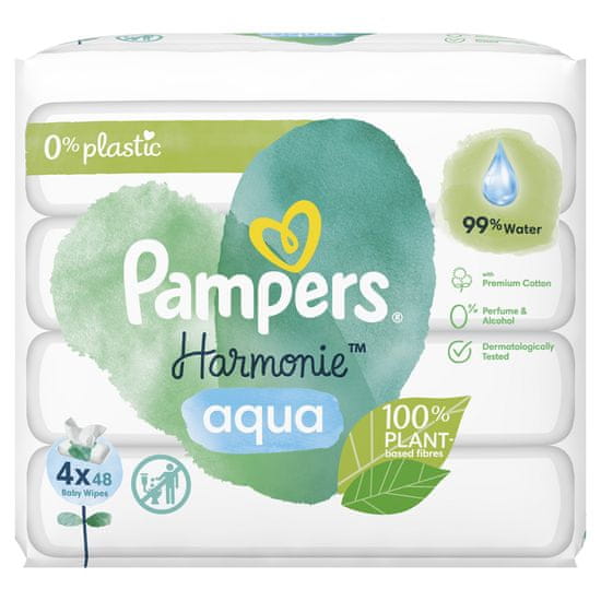 Pampers Harmonie Aqua mokri robčki brez plastike 4x48 kosov = 192 kosov