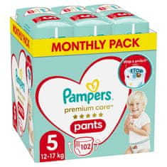 Pampers Premium Care plenične hlačke velikosti 5 (12-17 kg) 102 kosa