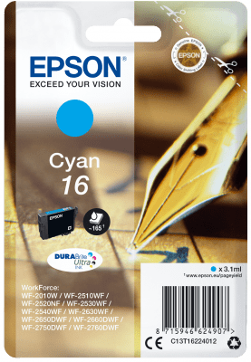 Epson Singlepack Cyan 16 črnil DURABrite Ultra C13T16224012