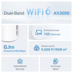 TP-Link Usmerjevalnik WiFi Deco PX50(3-pack) AX3000 + G15000, WiFi 6E, 1x 2.5GLAN, 2x GLAN / 574Mbps 2.4GHz/ 2402Mbps 5GHz