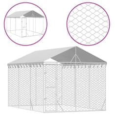 Vidaxl Zunanja pasja ograda s streho srebrna 3x4,5x2,5 m pocink. jeklo