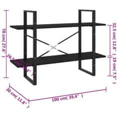 Vidaxl Knjižna omara 2-nadstropna črna 100x30x70 cm trdna borovina