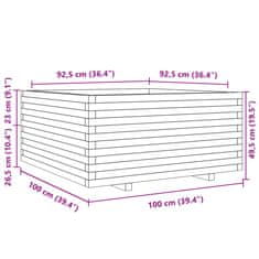 Vidaxl Vrtno cvetlično korito voščeno 100x100x49,5 cm trdna borovina